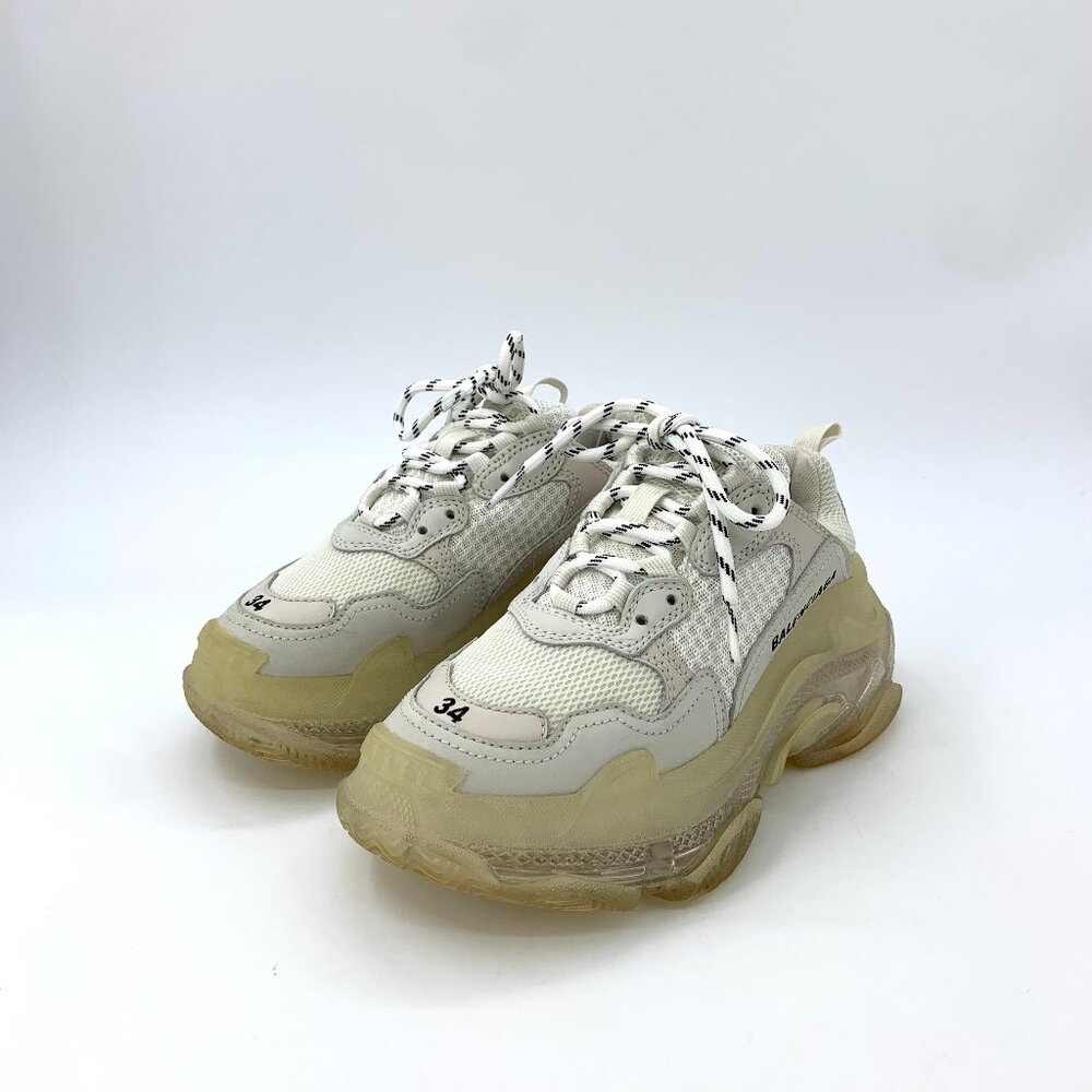 H13187 Balenciaga Triples 34 Size Beige Lace-up Casual Daddy Shoes Sneakers Worn